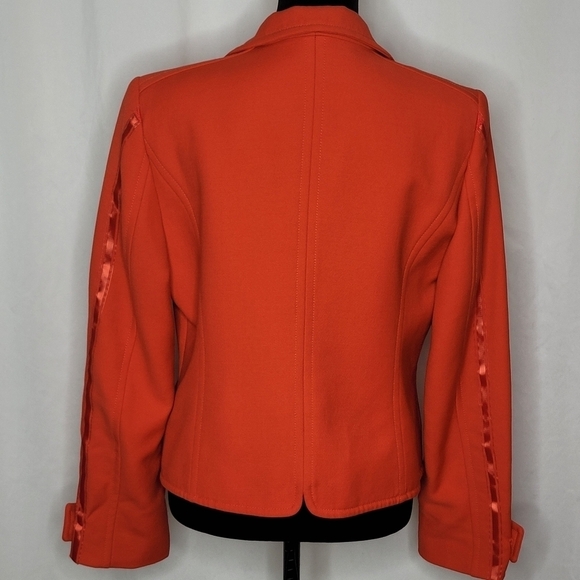 J Crew Red Poly / Wool Blend Button Front Cropped Blazer w/ Arm Stripe - Sz L/12 - Picture 4 of 16